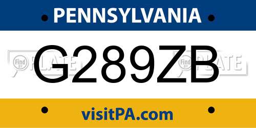 G289ZB Pennsylvania License Plate