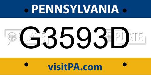 G3593D Pennsylvania License Plate