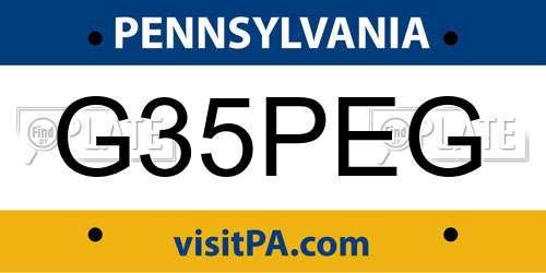 G35PEG Pennsylvania License Plate