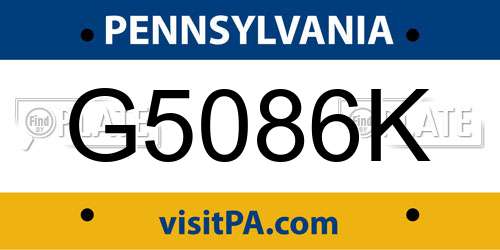 G5086K Pennsylvania License Plate