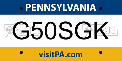 G50SGK Pennsylvania License Plate