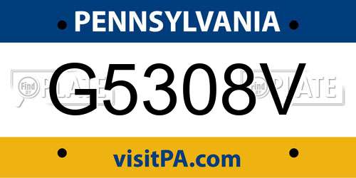 G5308V Pennsylvania License Plate