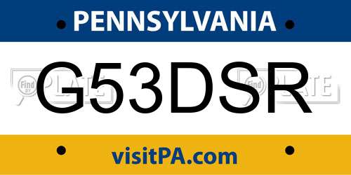 G53DSR Pennsylvania License Plate