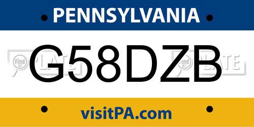 G58DZB Pennsylvania License Plate