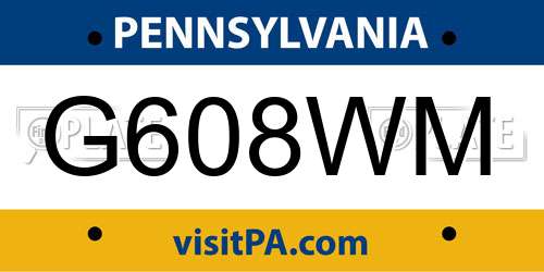 G608WM Pennsylvania License Plate