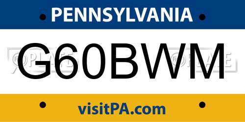 G60BWM Pennsylvania License Plate