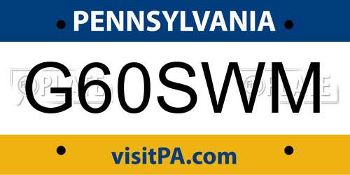 G60SWM Pennsylvania License Plate