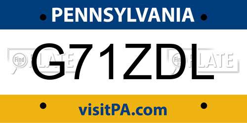 G71ZDL Pennsylvania License Plate