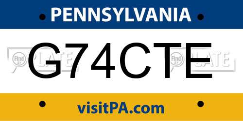 G74CTE Pennsylvania License Plate