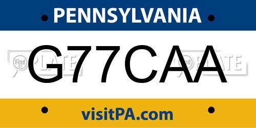 G77CAA Pennsylvania License Plate
