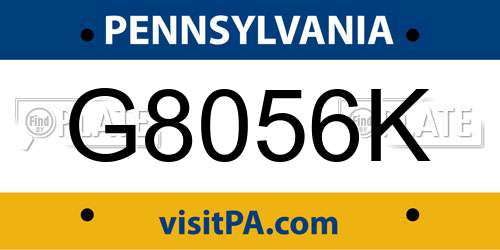 G8056K Pennsylvania License Plate