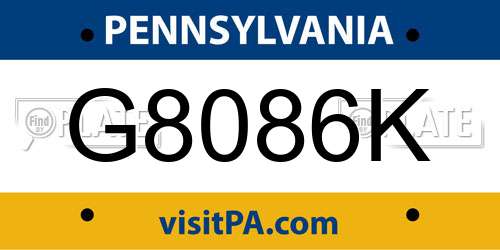 G8086K Pennsylvania License Plate