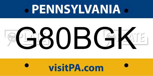G80BGK Pennsylvania License Plate