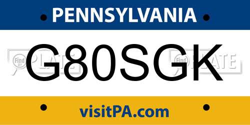 G80SGK Pennsylvania License Plate