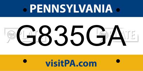 G835GA Pennsylvania License Plate