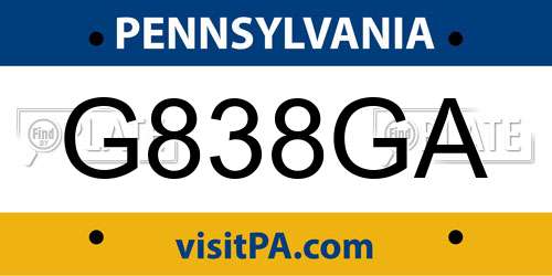 G838GA Pennsylvania License Plate