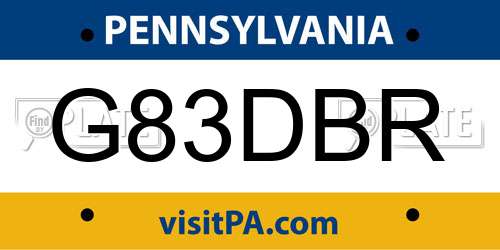 G83DBR Pennsylvania License Plate