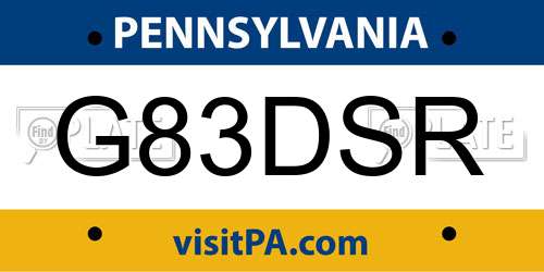 G83DSR Pennsylvania License Plate