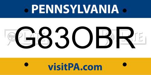 G83OBR Pennsylvania License Plate
