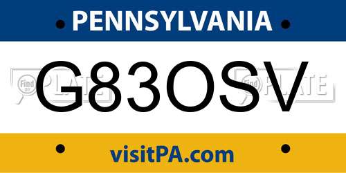 G83OSV Pennsylvania License Plate