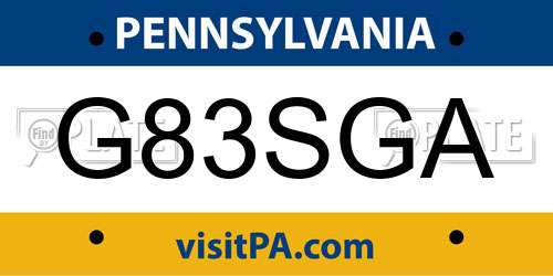 G83SGA Pennsylvania License Plate