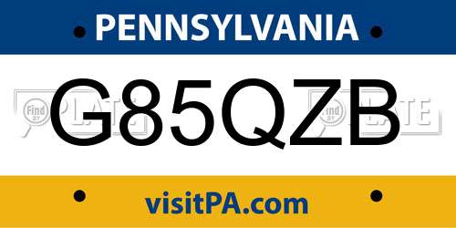 G85QZB Pennsylvania License Plate