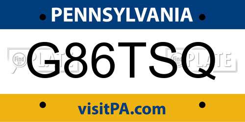 G86TSQ Pennsylvania License Plate