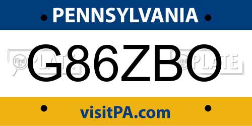 G86ZBO Pennsylvania License Plate