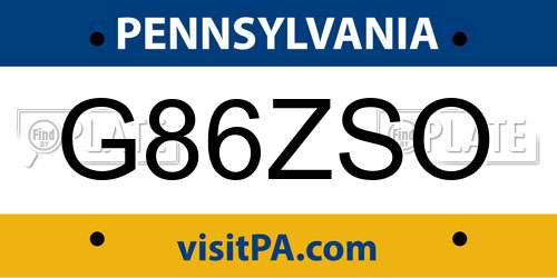 G86ZSO Pennsylvania License Plate