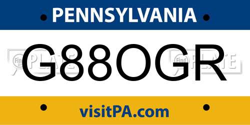 G88OGR Pennsylvania License Plate