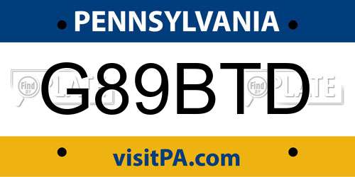 G89BTD Pennsylvania License Plate