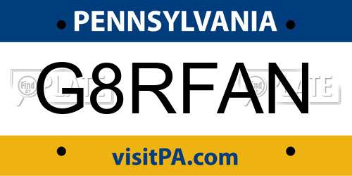 G8RFAN Pennsylvania License Plate