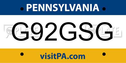 G92GSG Pennsylvania License Plate