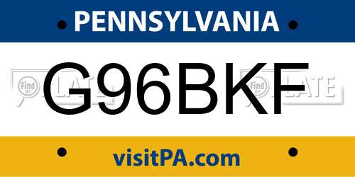 G96BKF Pennsylvania License Plate