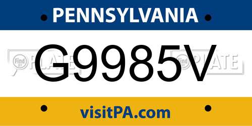 G9985V Pennsylvania License Plate