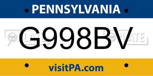 G998BV Pennsylvania License Plate