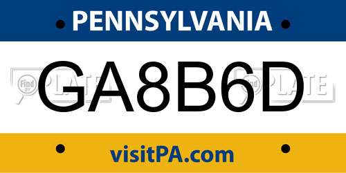 GA8B6D Pennsylvania License Plate