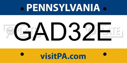 GAD32E Pennsylvania License Plate