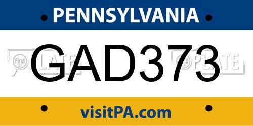 GAD373 Pennsylvania License Plate