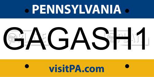 GAGASH1 Pennsylvania License Plate