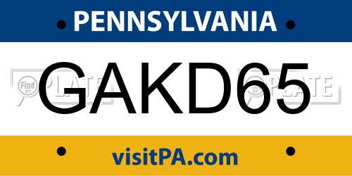 GAKD65 Pennsylvania License Plate