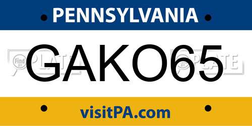 GAKO65 Pennsylvania License Plate
