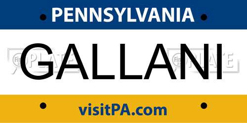 GALLANI Pennsylvania License Plate