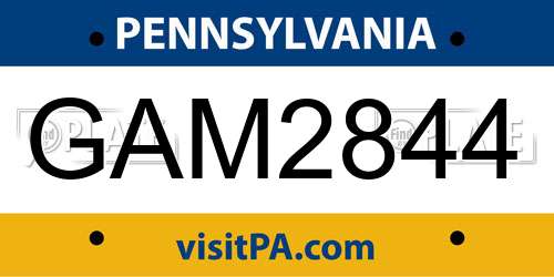 GAM2844 Pennsylvania License Plate