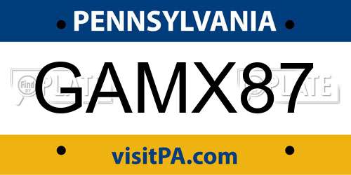 GAMX87 Pennsylvania License Plate