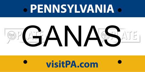 GANAS Pennsylvania License Plate