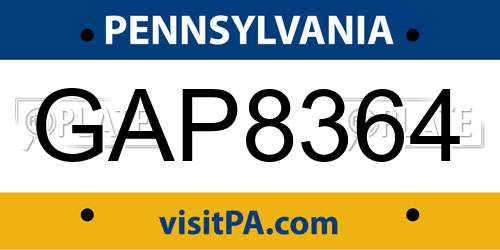 GAP8364 Pennsylvania License Plate