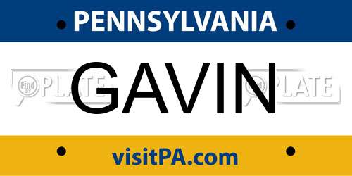 GAVIN Pennsylvania License Plate