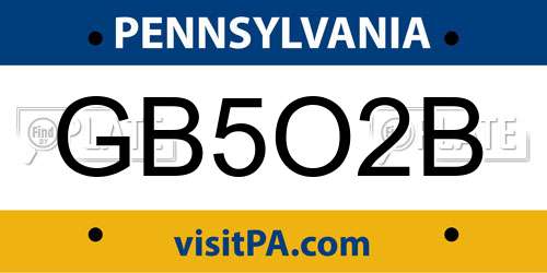 GB5O2B Pennsylvania License Plate