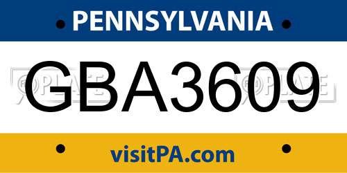 GBA3609 Pennsylvania License Plate